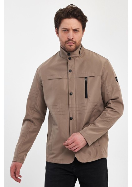 Erkek Krem Regular Uzun Mevsimlik Pamuk Polyester Karışımlı Safari Mont&ceket