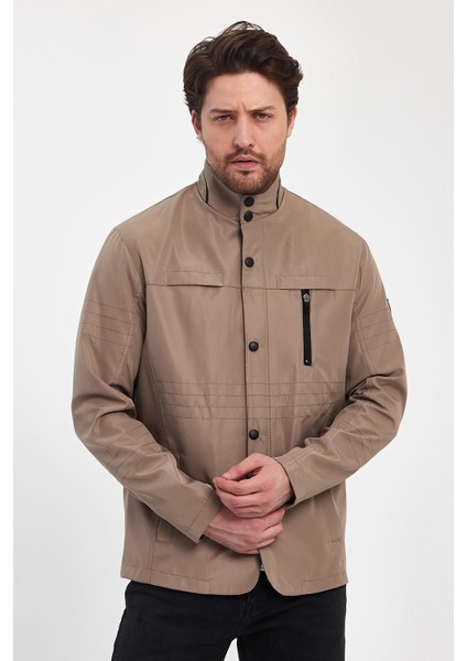 Erkek Krem Regular Uzun Mevsimlik Pamuk Polyester Karışımlı Safari Mont&ceket