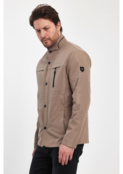Erkek Krem Regular Uzun Mevsimlik Pamuk Polyester Karışımlı Safari Mont&ceket