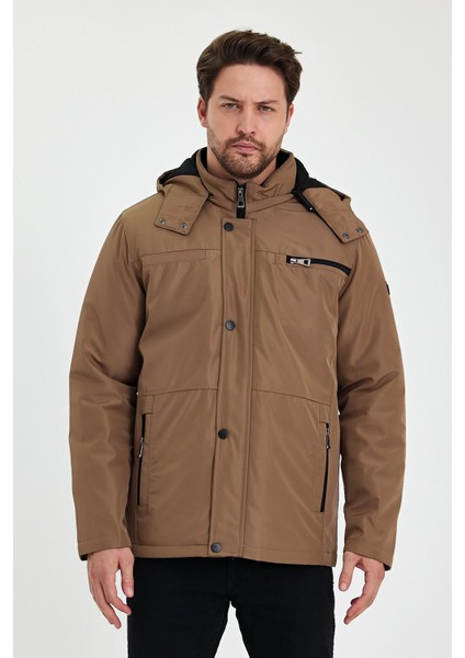 Kahverengi Içi Kalın Kürklü Çıkartılabilir Kapüşonlu Fermuar Çepli Rüzgar ve Su Geçirmez Mont&kaban