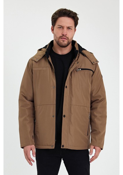 Kahverengi Içi Kalın Kürklü Çıkartılabilir Kapüşonlu Fermuar Çepli Rüzgar ve Su Geçirmez Mont&kaban fiyatları