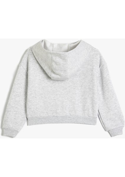 Fermuarlı Crop Sweatshirt Kapşonlu Baskı Detaylı Şardonlu fırsatları