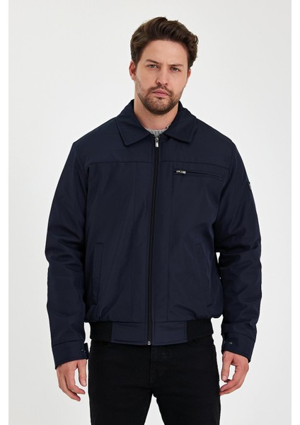 Lacivert Içi Kalın Kürklü Klasik Yakalı Rüzgar ve Su Geçirmez Mont&kaban