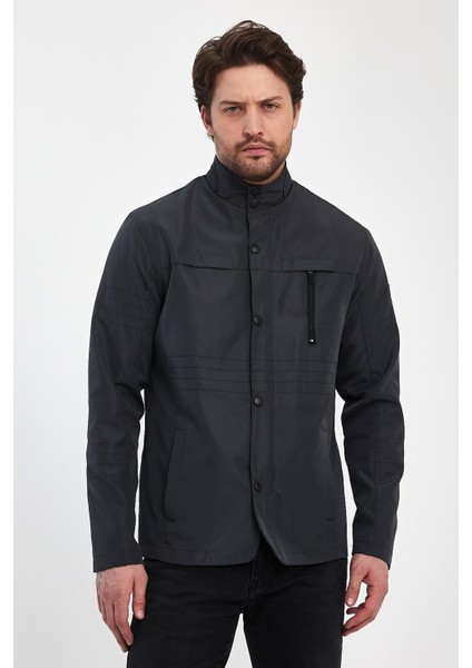Erkek Gri Hakim Regular Uzun Mevsimlik Pamuk Polyester Karışımlı Safari Mont&ceket