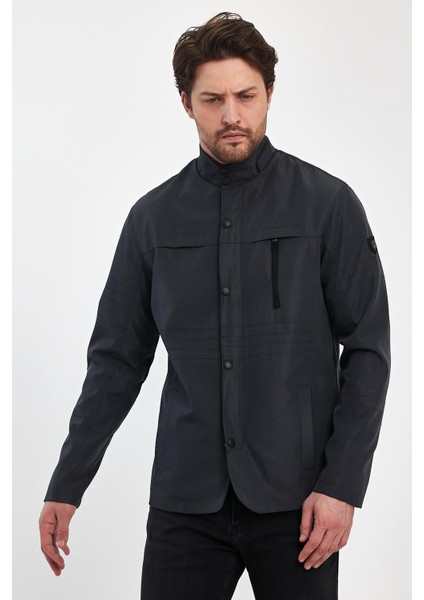 Erkek Gri Hakim Regular Uzun Mevsimlik Pamuk Polyester Karışımlı Safari Mont&ceket