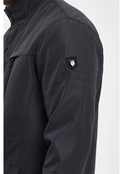 Erkek Gri Hakim Regular Uzun Mevsimlik Pamuk Polyester Karışımlı Safari Mont&ceket