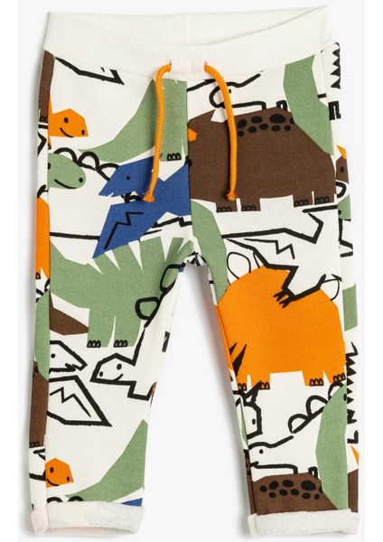 Jogger Eşofman Altı Hayvanlar Baskılı Beli Bağlamalı Şardonlu Pamuklu