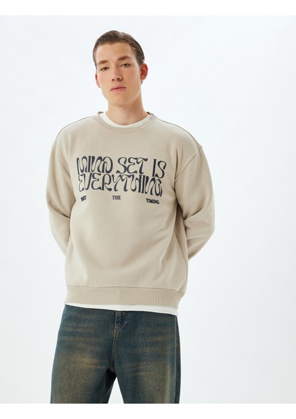 Oversize Sweatshirt Slogan Baskılı Bisiklet Yaka Pamuk Karışımlı fiyatları