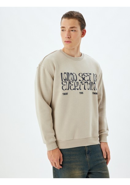 Oversize Sweatshirt Slogan Baskılı Bisiklet Yaka Pamuk Karışımlı modelleri