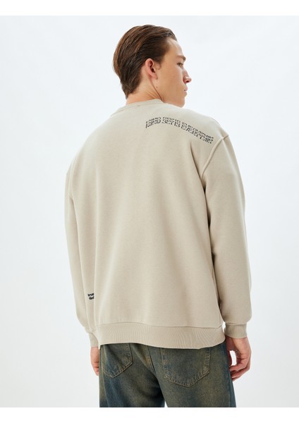 Oversize Sweatshirt Slogan Baskılı Bisiklet Yaka Pamuk Karışımlı fırsatları