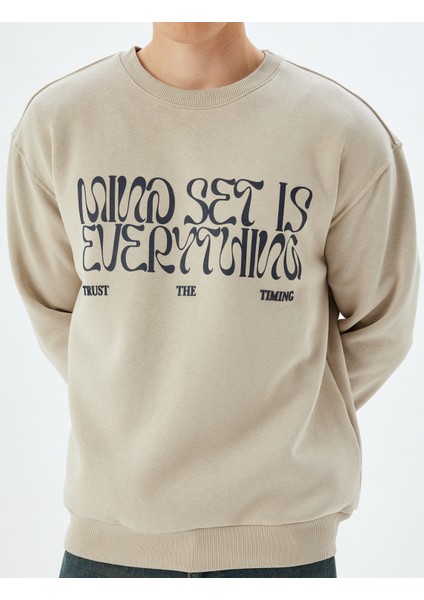 Oversize Sweatshirt Slogan Baskılı Bisiklet Yaka Pamuk Karışımlı indirimleri