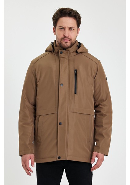 Kahverengi Içi Kalın Kürklü Çıkartılabilir Kapüşonlu Rüzgar ve Su Geçirmez Mont&kaban