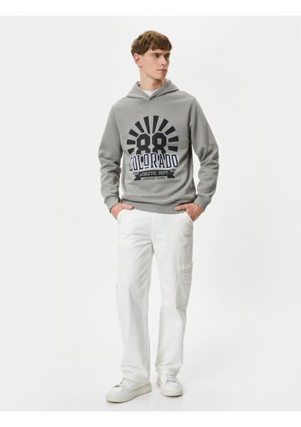 Kapşonlu Sweatshirt Kolej Baskılı Uzun Kollu Ribanalı fiyatları