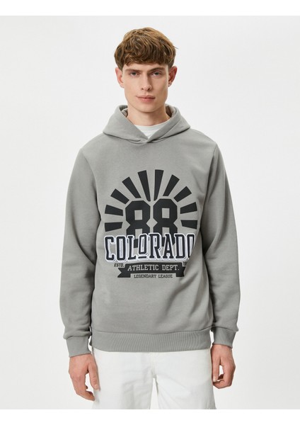 Kapşonlu Sweatshirt Kolej Baskılı Uzun Kollu Ribanalı modelleri