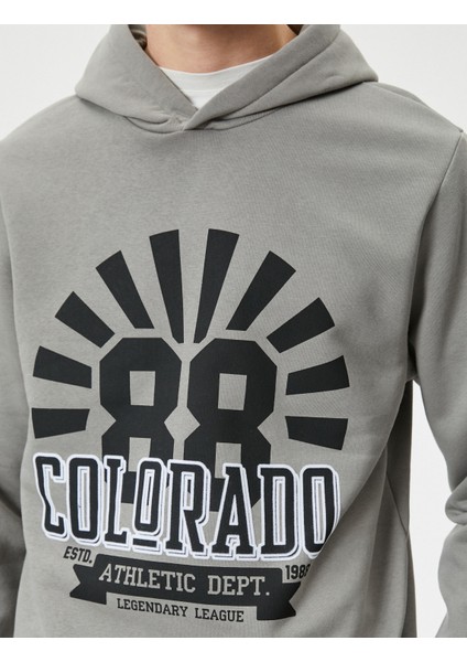 Kapşonlu Sweatshirt Kolej Baskılı Uzun Kollu Ribanalı indirimleri