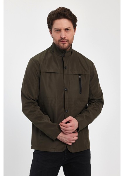 Erkek Yeşil Regular Uzun Mevsimlik Pamuk Polyester Karışımlı Safari Mont&ceket