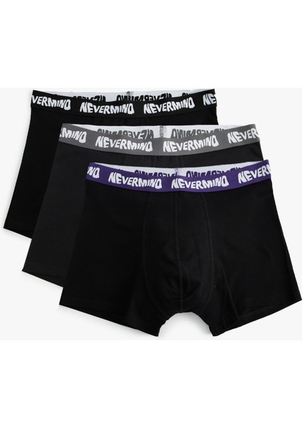 3'lü Boxer Seti Oversize Slogan Baskılı Pamuklu