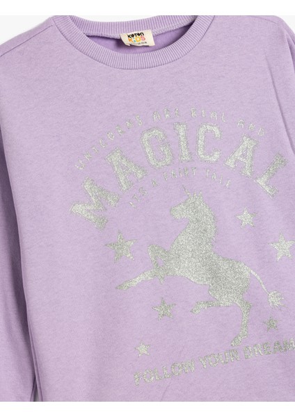 Sweatshirt Unicorn Baskılı Bisiklet Yaka Uzun Kollu Pamuklu modelleri