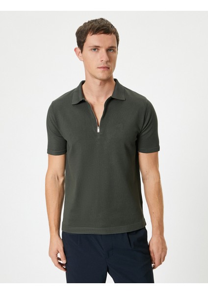 Polo Yaka Triko Kazak Yarım Fermuarlı Kısa Kollu modelleri