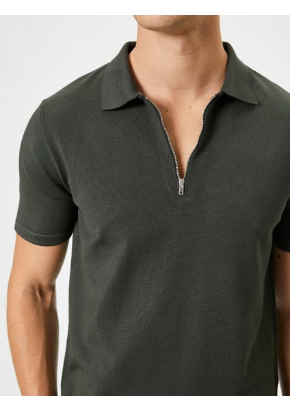 Polo Yaka Triko Kazak Yarım Fermuarlı Kısa Kollu indirimleri