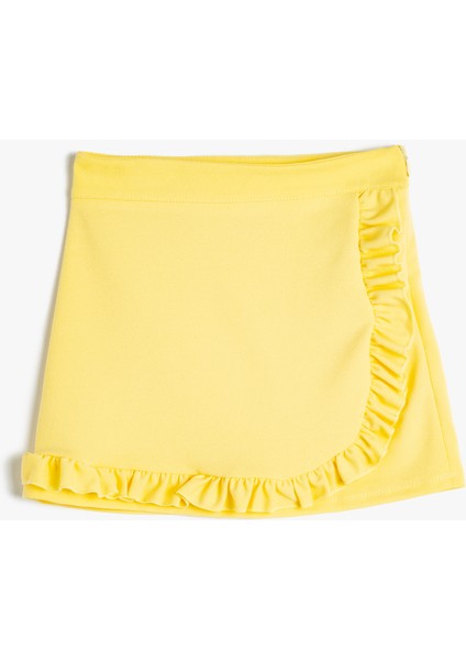 Şort Etek Kruvaze Beli Lastikli Fırfır Detaylı