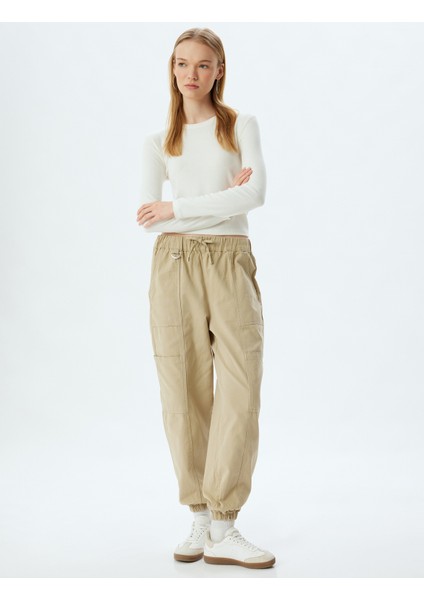 Jogger Pantolon Kargo Cepli Beli Bağcıklı Slim Fit