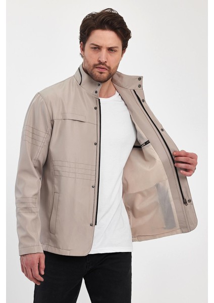 Erkek Açık Krem Regular Uzun Mevsimlik Pamuk Polyester Karışımlı Safari Mont&ceket modelleri