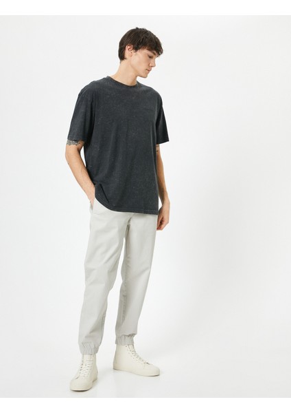 Yıkamalı Tişört Slogan Işlemeli Bisiklet Yaka Kısa Kollu Pamuklu fiyatları