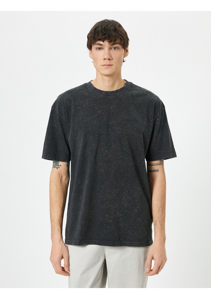 Yıkamalı Tişört Slogan Işlemeli Bisiklet Yaka Kısa Kollu Pamuklu modelleri