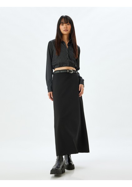 Crop Gömlek Uzun Kollu Puantiyeli Düğmeli Klasik Yaka Slim Fit Beli Lastikli fiyatları