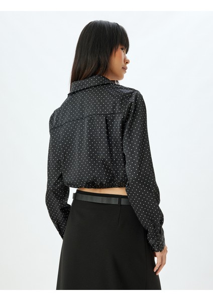 Crop Gömlek Uzun Kollu Puantiyeli Düğmeli Klasik Yaka Slim Fit Beli Lastikli fırsatları