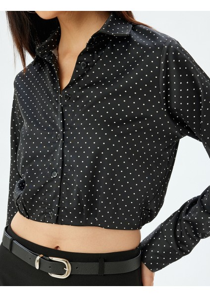 Crop Gömlek Uzun Kollu Puantiyeli Düğmeli Klasik Yaka Slim Fit Beli Lastikli indirimleri