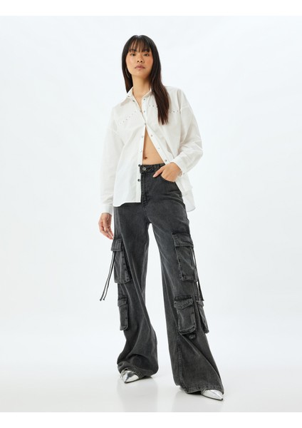 Poplin Gömlek Uzun Kollu Metal Aksesuar Detaylı Klasik Yaka Pamuklu fiyatları