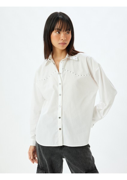 Poplin Gömlek Uzun Kollu Metal Aksesuar Detaylı Klasik Yaka Pamuklu modelleri