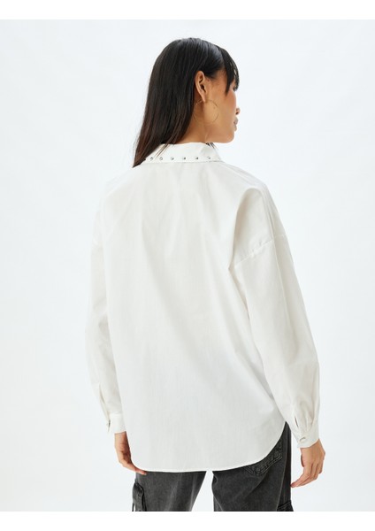 Poplin Gömlek Uzun Kollu Metal Aksesuar Detaylı Klasik Yaka Pamuklu fırsatları