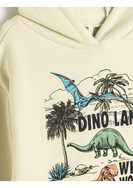 Oversize Kapşonlu Sweatshirt Dinozor Baskılı Uzun Kollu modelleri