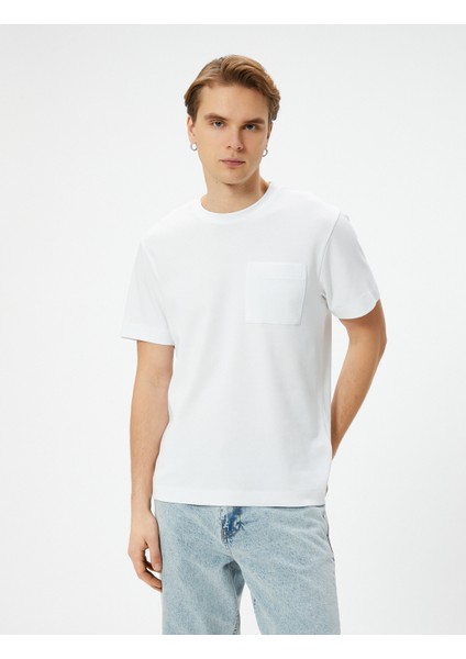 Basic Tişört Cep Detaylı Kısa Kollu Bisiklet Yaka modelleri