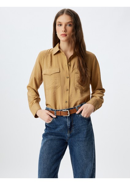 Viskon Oversize Gömlek Kapaklı Cep Detaylı Dokulu Uzun Kollu fiyatları