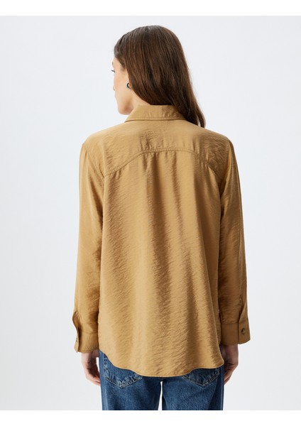 Viskon Oversize Gömlek Kapaklı Cep Detaylı Dokulu Uzun Kollu fırsatları