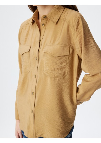 Viskon Oversize Gömlek Kapaklı Cep Detaylı Dokulu Uzun Kollu indirimleri