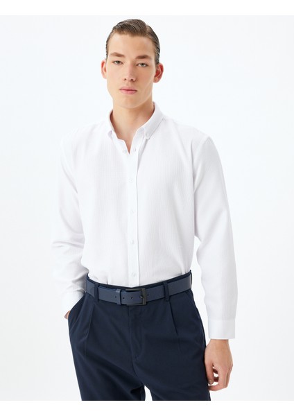 Uzun Kollu Gömlek Düğmeli Yaka Dokulu Pamuk Karışımlı fiyatları