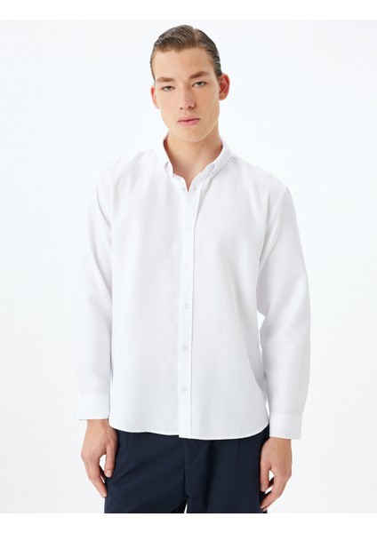 Uzun Kollu Gömlek Düğmeli Yaka Dokulu Pamuk Karışımlı modelleri