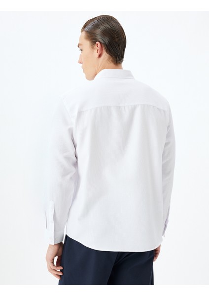 Uzun Kollu Gömlek Düğmeli Yaka Dokulu Pamuk Karışımlı fırsatları