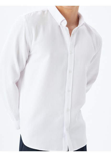 Uzun Kollu Gömlek Düğmeli Yaka Dokulu Pamuk Karışımlı indirimleri