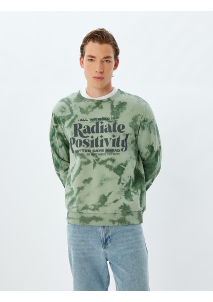 Slogan Baskılı Sweatshirt Bisiklet Yaka Yıkamalı Şardonlu Pamuk Karışımlı