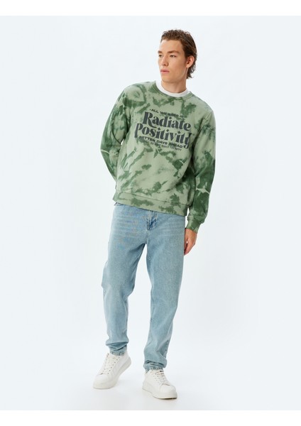 Slogan Baskılı Sweatshirt Bisiklet Yaka Yıkamalı Şardonlu Pamuk Karışımlı fiyatları