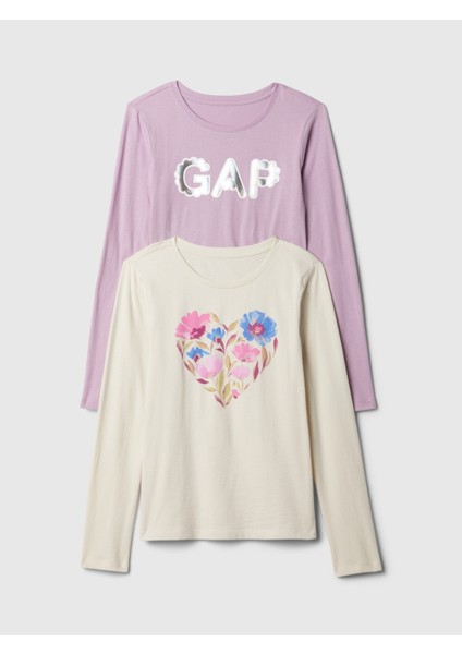 Kız Çocuk Kırık Beyaz Grafikli 2'li T-Shirt fiyatları