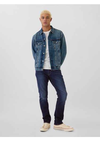 Erkek Koyu Mavi Gapflex Athletic Slim Soft Wear Jean Pantolon