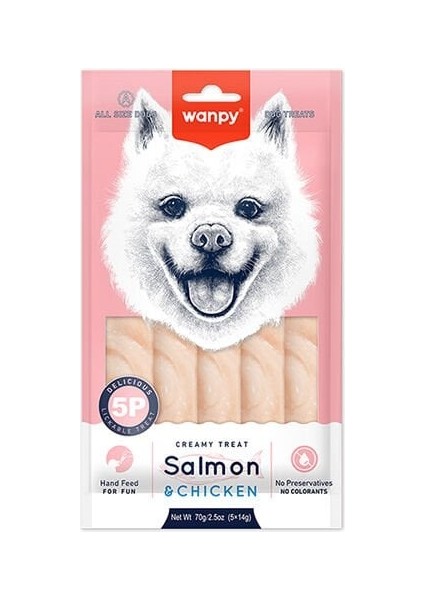 Wanpy Krema Somonlu ve Tavuklu Sıvı Köpek Ödülü 5X14 gr