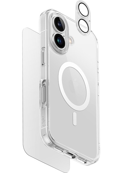 Apple iPhone 16 Clearvue Magsafe 3in1 Set Clear Hybrid Koruyucu Kılıf + Optix Clear Ekran + Lens Koruyucu